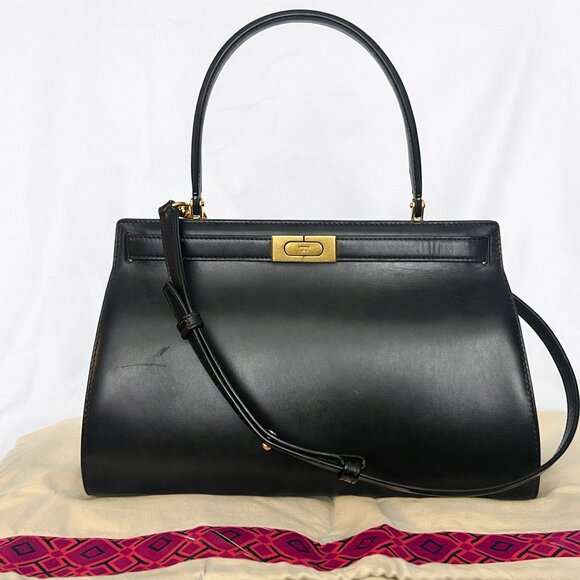 Authentic Tory Burch Lee Radziwill Black Leather Satchel Bag with Dust Bag - Picture 11 of 11